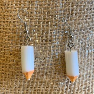 cute, funky, white colored pencil dangling earrings! 🤍